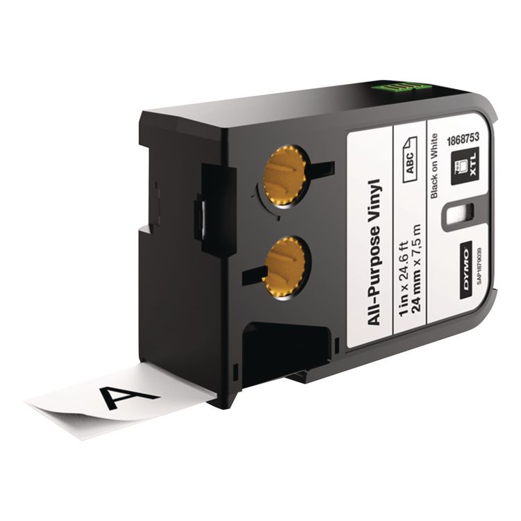 DYMO XTL All-Purpose Vinyl Labels, 1" x 23 ft, Black on White (DYM1868753)