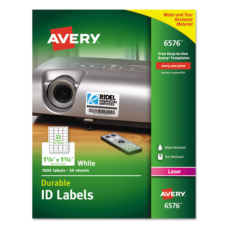 Avery Durable Permanent ID Labels with TrueBlock Technology, Laser Printers, 1.25 x 1.75, White, 32/Sheet, 50 Sheets/Pack (AVE6576)
