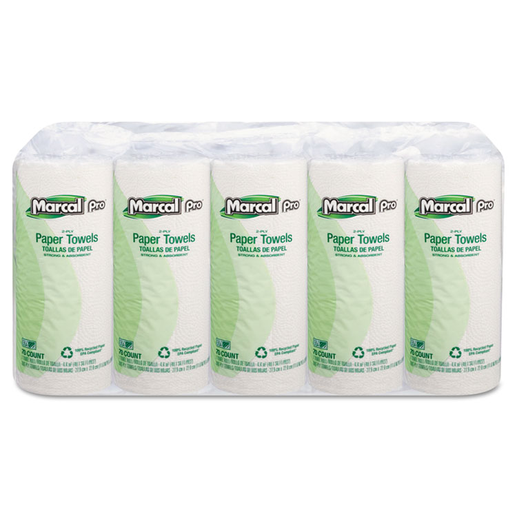 Marcal PRO 100% Premium Recycled Perforated Kitchen Roll Towels, 2-Ply, 11 x 9, White, 70/Roll, 15 Rolls/Carton (MRC610)