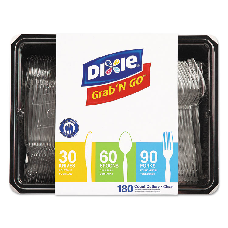 Dixie Heavyweight Polystyrene Cutlery, Fork/Knife/Spoon, Plastic, Clear, 180/Pack, 10 Packs/Carton (DXECH0369DX7)