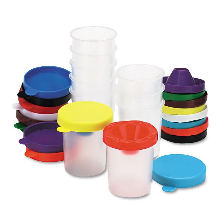 Creativity Street No-Spill Paint Cups, Assorted Color Lids/Cear Cups, 10/Set (CKC5100)