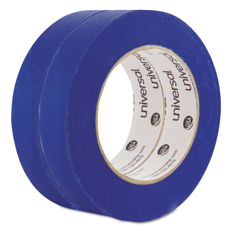 Universal Premium Blue Masking Tape with UV Resistance, 3" Core, 24 mm x 54.8 m, Blue, 2/Pack (UNVPT14025)