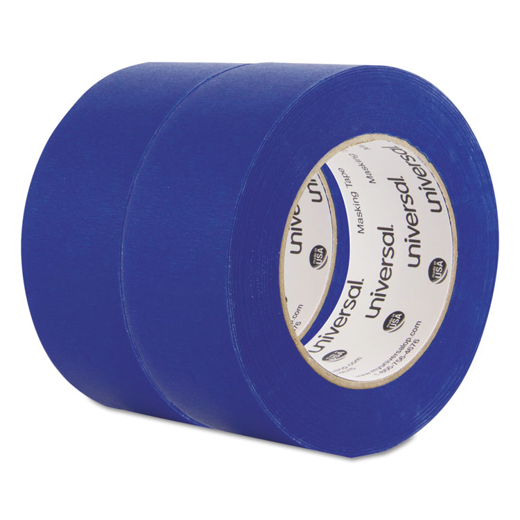 Universal Premium Blue Masking Tape with UV Resistance, 3" Core, 48 mm x 54.8 m, Blue, 2/Pack (UNVPT14049)