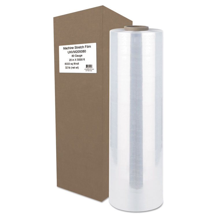 Universal Machine Stretch Film, 20" x 5,000 ft, 20.3 mic, (80-Gauge), Clear (UNVM205080)