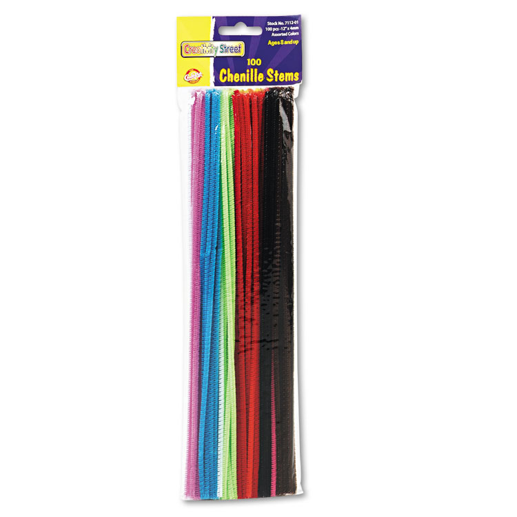 Creativity Street Regular Stems, 12" x 4 mm, Metal Wire, Polyester, Assorted, 100/Pack (CKC711201)