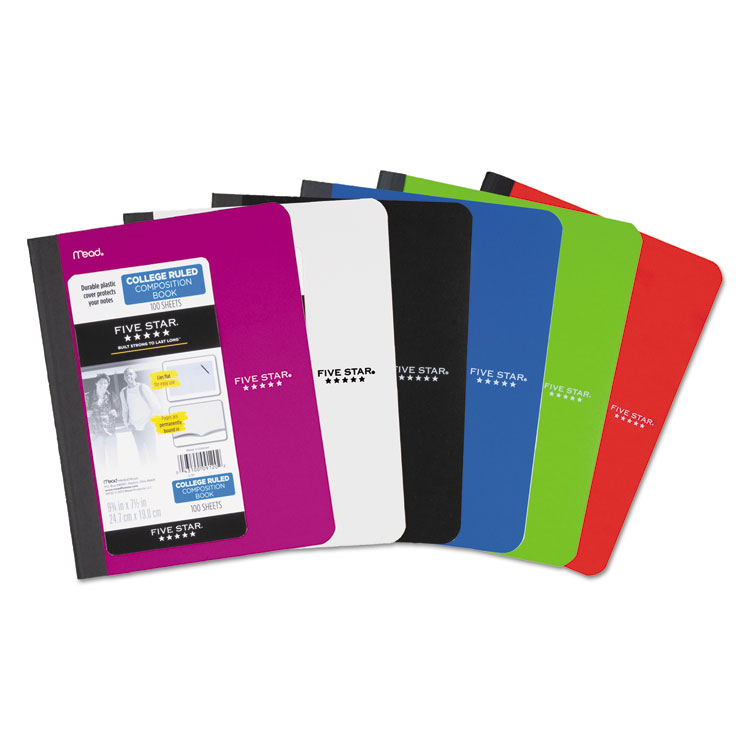Five Star Composition Book, Medium/College Rule, Randomly Assorted Cover Color, (100) 9.75" x 7.5" Sheets (MEA09120)