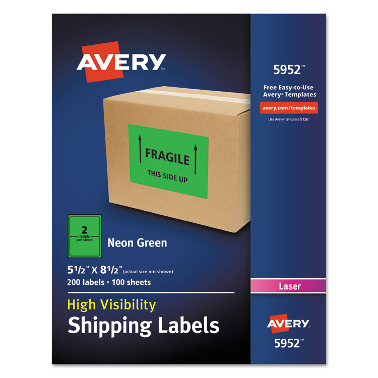 Avery High-Visibility Permanent Laser ID Labels, 5.5 x 8.5, Neon Green, 200/Box (AVE5952)