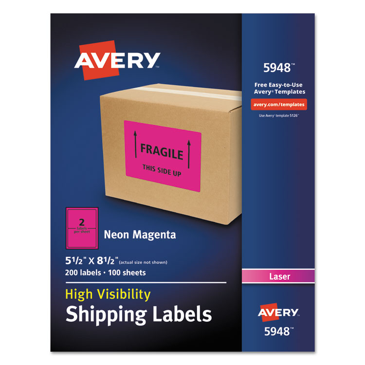 Avery High-Visibility Permanent Laser ID Labels, 5.5 x 8.5, Neon Magenta, 200/Box (AVE5948)