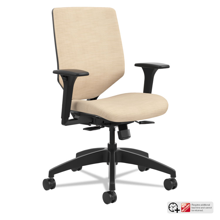 HON Solve Series Upholstered Back Task Chair, Supports Up to 300 lb, 17" to 22" Seat Height, Putty Seat/Back, Black Base (HONSVU1ACLC22TK)
