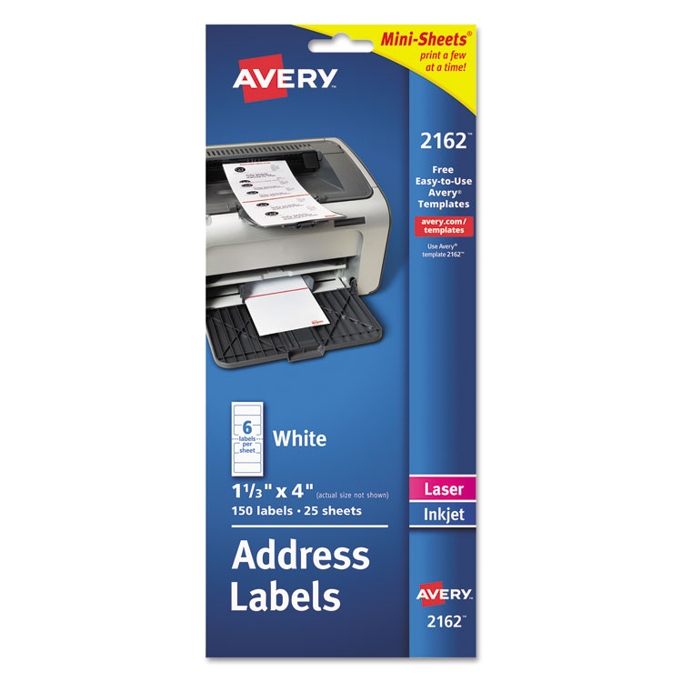 Avery Mini-Sheets Mailing Labels, Inkjet/Laser Printers, 1 x 2.63, White, 8/Sheet, 25 Sheets/Pack (AVE2160)