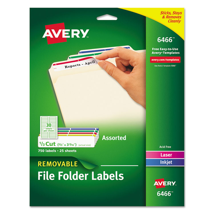AVE6466 - Avery Removable File Folder Labels with Sure Feed Technology, 0.66 x 3.44, White, 30/Sheet, 25 Sheets/Pack (AVE6466)