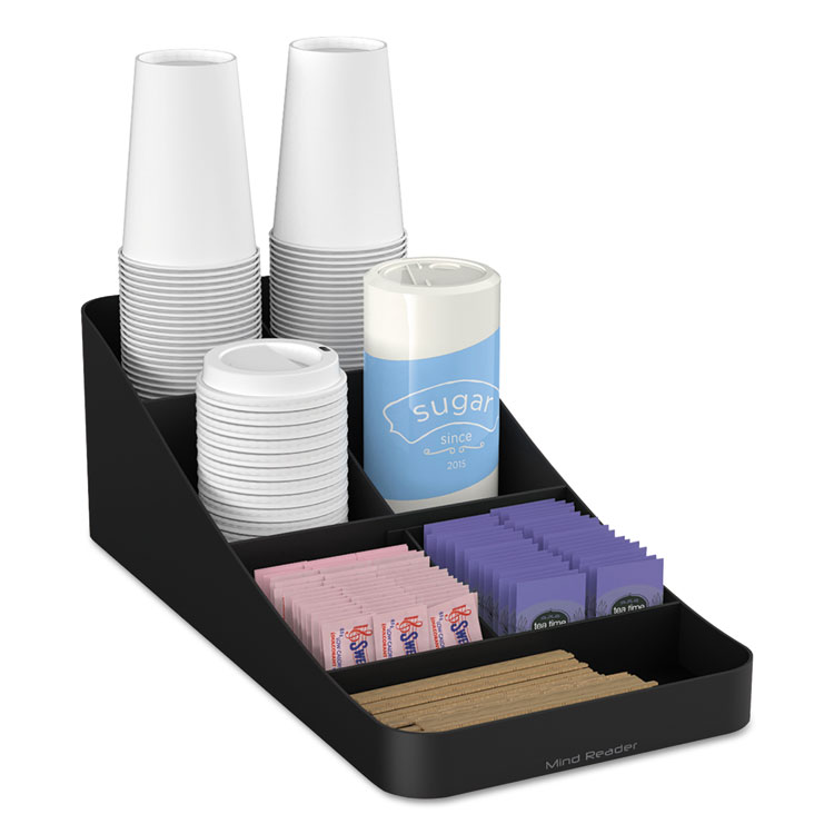 Mind Reader Trove Seven-Compartment Coffee Condiment Organizer, 7.75 x 16 x 5.25, Black (EMSCOMP7BLK)