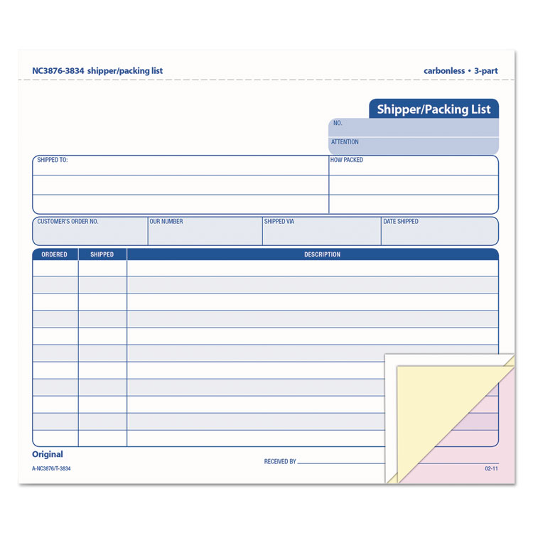 TOPS Triplicate Snap-Off Shipper/Packing List, Three-Part Carbonless, 8.5 x 7, 50 Forms Total (TOP3834)