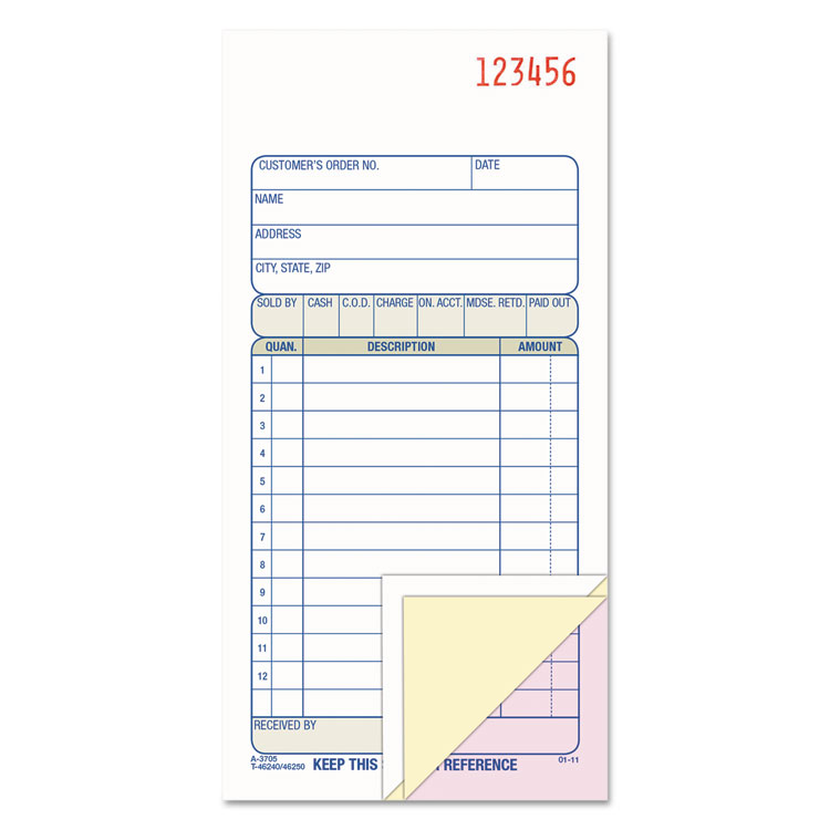 ABFTC3705 - Adams Multipart Sales Order Pad, Three-Part Carbonless, 3.25 x 7.13, 50 Forms Total (ABFTC3705)