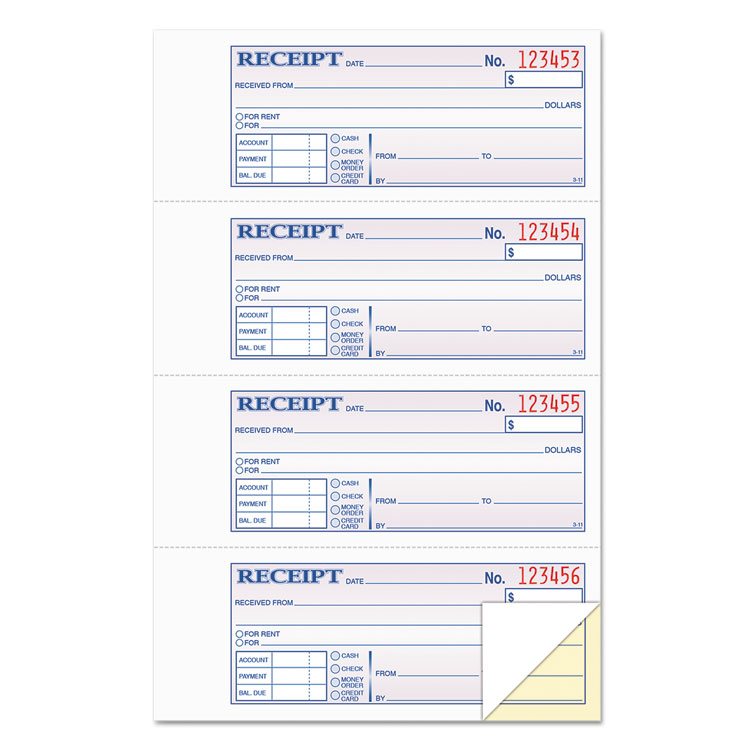 TOPS Money and Rent Receipt Books, Account + Payment Sections, Two-Part Carbonless, 7.13 x 2.75, 4 Forms/Sheet, 400 Forms Total (TOP46816)