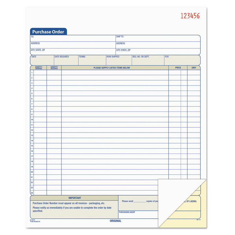 TOPS Purchase Order Book, 22 Lines, Two-Part Carbonless, 8.38 x 10.19, 50 Forms Total (TOP46146)