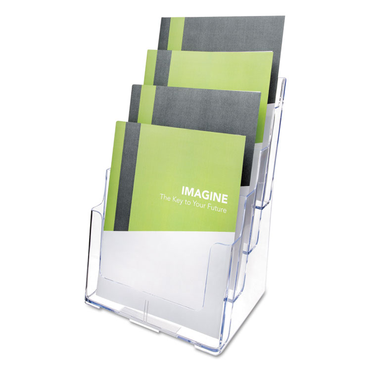 deflecto 4-Compartment DocuHolder, Magazine Size, 9.38w x 7d x 13.63h, Clear (DEF77441)