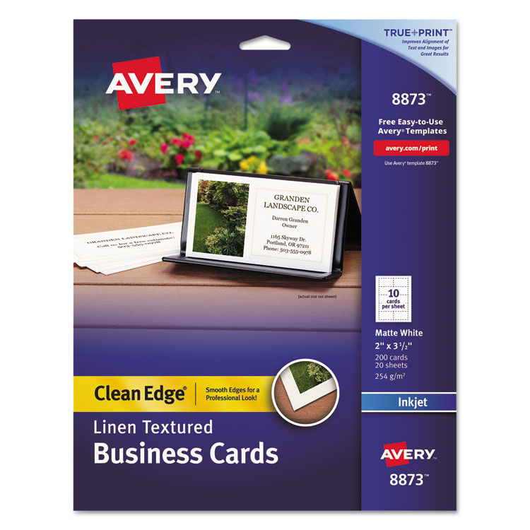 Avery True Print Premium Clean Edge Business Cards with Linen Texture, Inkjet, 2 x 3.5, White, 10 Cards/Sheet, 20 Sheets/Pack (AVE8873)