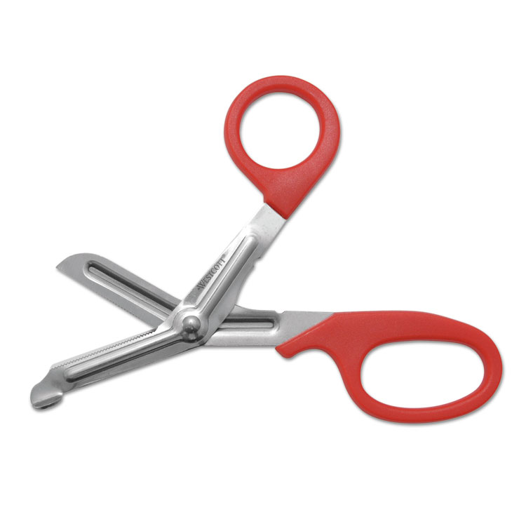 Westcott Stainless Steel Office Snips, 7" Long, 1.75" Cut Length, Crane-Style Red Handle (ACM10098)