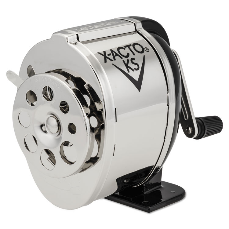 X-ACTO KS Manual Classroom Pencil Sharpener, Table/Wall-Mount Design, Manually-Powered, 2.75 x 4.75 x 4.25, Black/Nickel (EPI1031LMR)