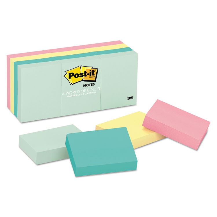 Post-it Notes Original Pads in Beachside Cafe Collection Colors, 1.38" x 1.88", 100 Sheets/Pad, 12 Pads/Pack (MMM653AST)