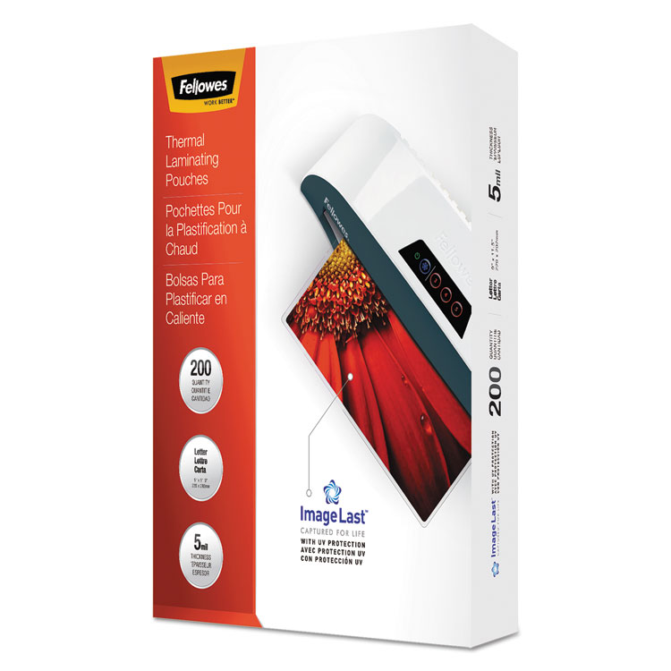 Fellowes ImageLast Laminating Pouches with UV Protection, 5 mil, 9" x 11.5", Clear, 200/Pack (FEL5245301)