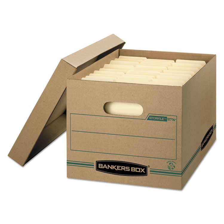 Bankers Box STOR/FILE Basic-Duty Storage Boxes, Letter/Legal Files, 12.5" x 16.25" x 10.5", Kraft/Green, 12/Carton (FEL1277601)