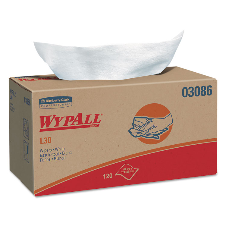 WypAll L30 Towels, POP-UP Box, 10 x 9.8, White, 120/Box, 10 Boxes/Carton (KCC03086)