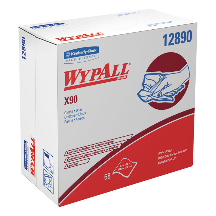 WypAll X90 Cloths, POP-UP Box, 2-Ply, 8.3 x 16.8, Denim Blue, 68/Box, 5 Boxes/Carton (KCC12890)