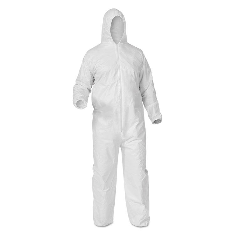 KleenGuard A35 Liquid and Particle Protection Coveralls, Zipper Front, Hooded, Elastic Wrists and Ankles, X-Large, White, 25/Carton (ANS38939)