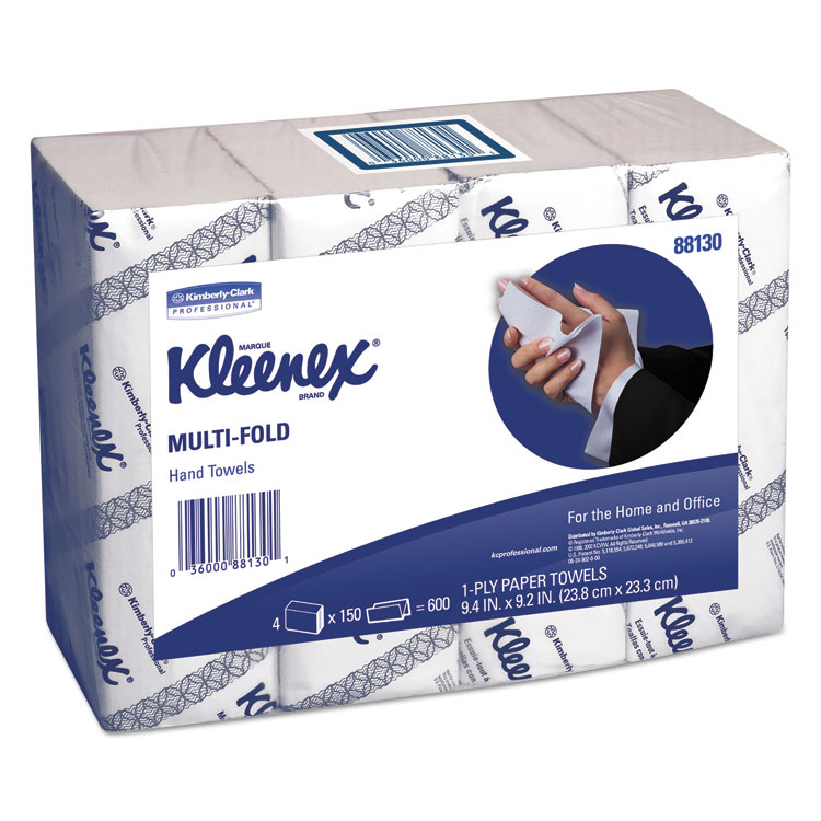 Kleenex Multi-Fold Paper Towels, 4-Pack Bundles, 1-Ply, 9.2 x 9.4, White, 150/Pack, 16 Packs/Carton (KCC88130)