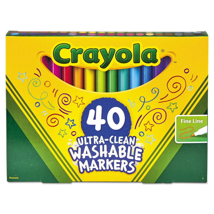 Crayola Ultra-Clean Washable Markers, Fine Bullet Tip, Assorted Colors, 40/Set (CYO587861)