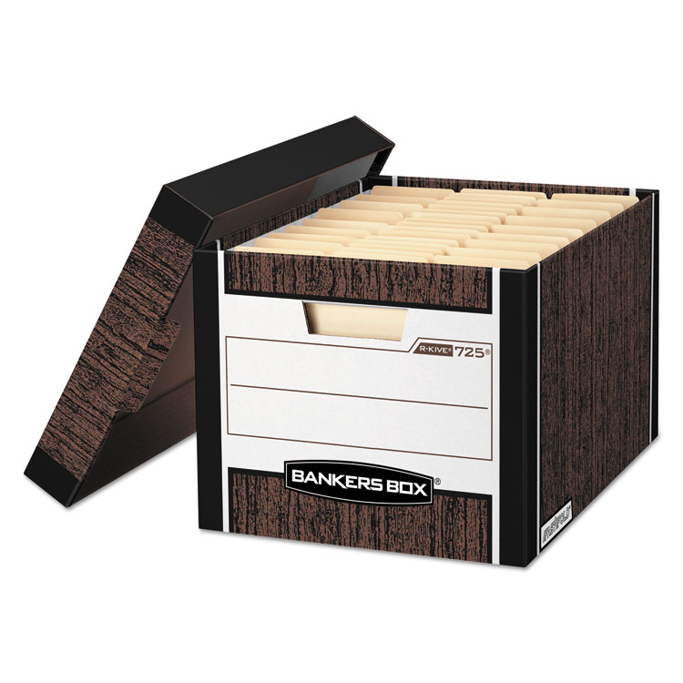 Bankers Box R-KIVE Heavy-Duty Storage Boxes, Letter/Legal Files, 12.75" x 16.5" x 10.38", Woodgrain, 4/Carton (FEL0072506)