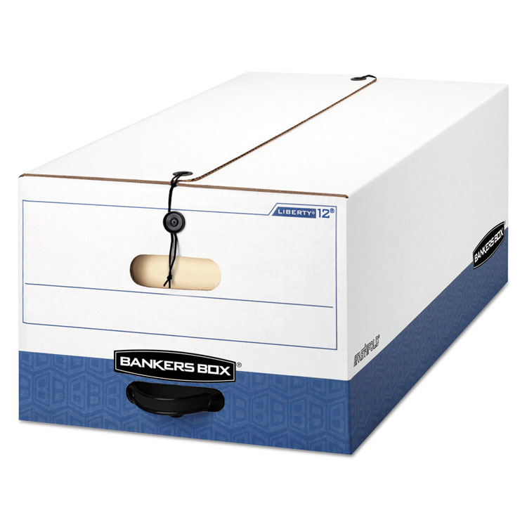 Bankers Box LIBERTY Heavy-Duty Strength Storage Boxes, Legal Files, 15.25" x 24.13" x 10.75", White/Blue, 12/Carton (FEL00012)