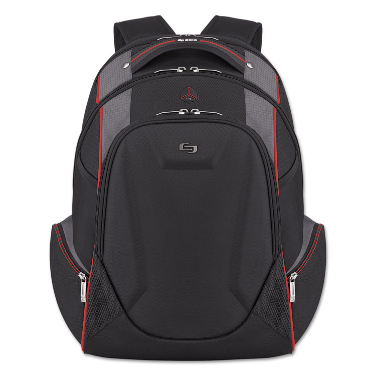 Solo Launch Laptop Backpack, Fits Devices Up to 17.3", Polyester, 12.5 x 8 x 19.5, Black/Gray/Red (USLACV7114)