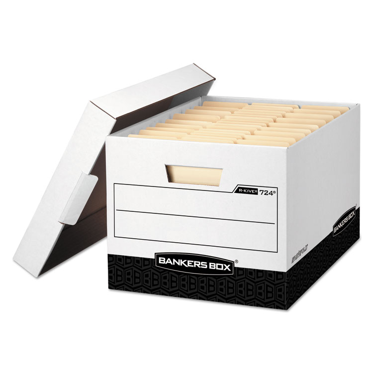 Bankers Box R-KIVE Heavy-Duty Storage Boxes, Letter/Legal Files, 12.75" x 16.5" x 10.38", White/Black, 12/Carton (FEL00724)