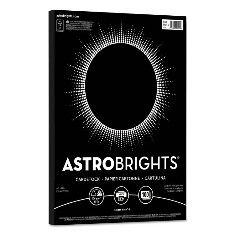 Astrobrights Color Cardstock, 65 lb Cover Weight, 8.5 x 11, Eclipse Black, 100/Pack (WAU2202401)