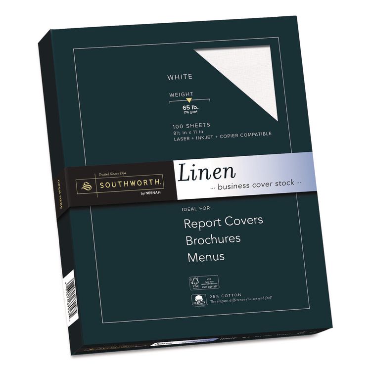 Southworth 25% Cotton Linen Cover Stock, 65 lb Cover Weight, 8.5 x 11, 100/Pack (SOUZ550CK)