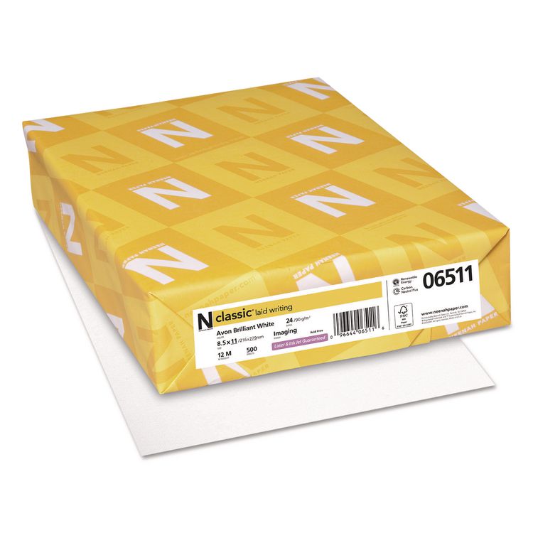 Neenah Paper CLASSIC Laid Stationery, 93 Bright, 24 lb Bond Weight, 8.5 x 11, Avon White, 500/Ream (NEE06511)
