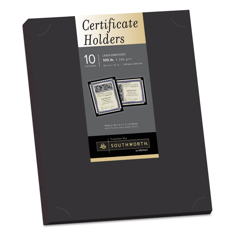 Southworth Certificate Holder, Black, 105lb Linen Stock, 12 x 9.5, 10/Pack (SOUPF18)