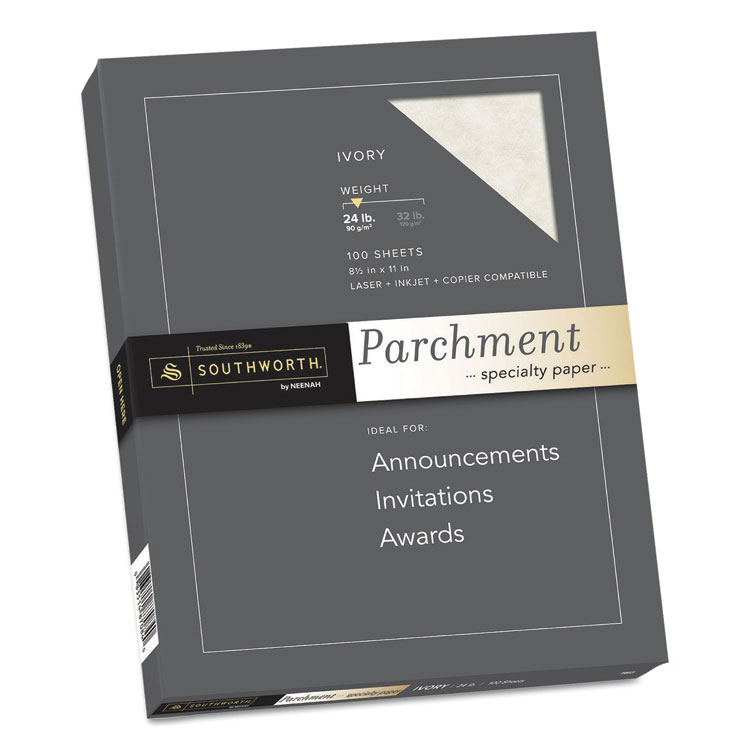 Southworth Parchment Specialty Paper, 24 lb Bond Weight, 8.5 x 11, Ivory, 100/Pack (SOUP984CK336)