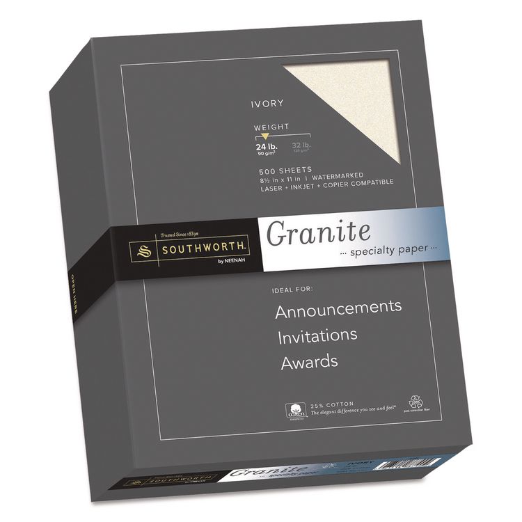Southworth Granite Specialty Paper, 24 lb Bond Weight, 8.5 x 11, Ivory, 500/Ream (SOU934C)
