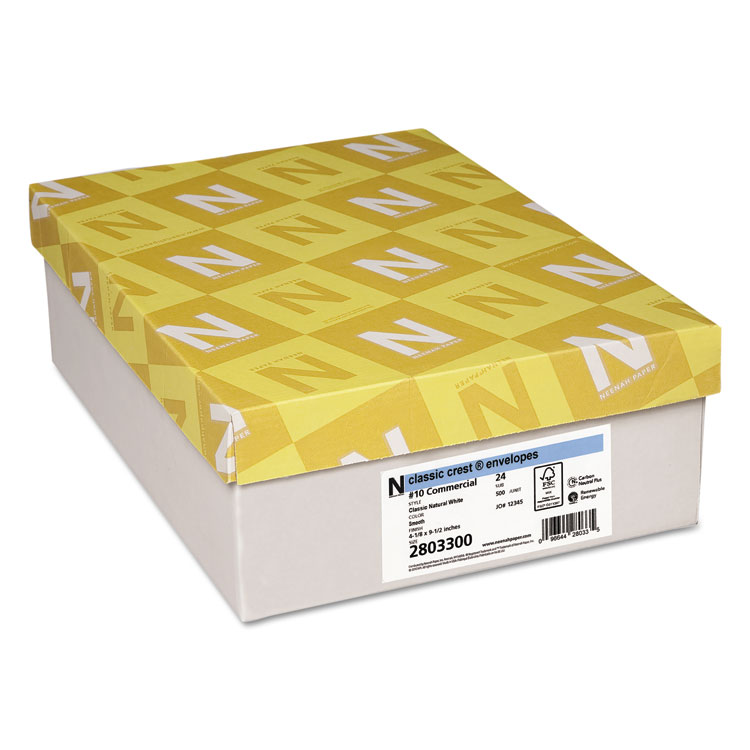Neenah Paper CLASSIC CREST #10 Envelope, Commercial Flap, Gummed Closure, 4.13 x 9.5, Classic Natural White, 500/Box (NEE2803300)