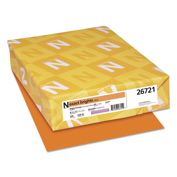 Neenah Paper Exact Brights Paper, 20 lb Bond Weight, 8.5 x 11, Bright Orange, 500/Ream (WAU26721)