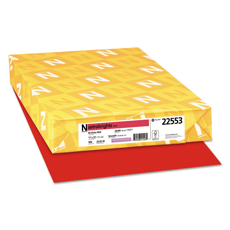 Astrobrights Color Paper, 24 lb Bond Weight, 11 x 17, Re-Entry Red, 500/Ream (WAU22553)