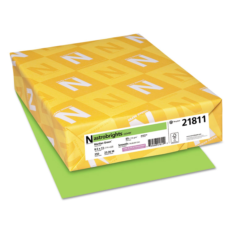 Astrobrights Color Cardstock, 65 lb Cover Weight, 8.5 x 11, Martian Green, 250/Pack (WAU21811)
