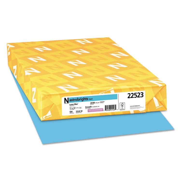 Astrobrights Color Paper, 24 lb Bond Weight, 11 x 17, Lunar Blue, 500/Ream (WAU22523)