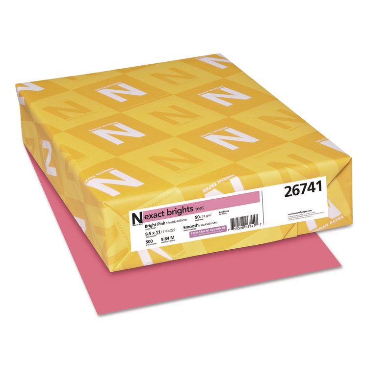 Neenah Paper Exact Brights Paper, 20 lb Bond Weight, 8.5 x 11, Bright Pink, 500/Ream (WAU26741)
