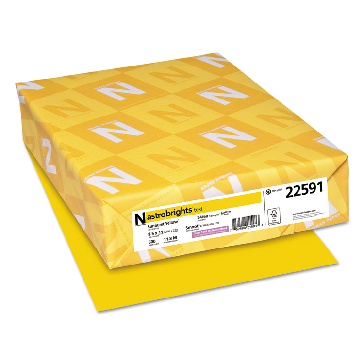 Astrobrights Color Paper, 24 lb Bond Weight, 8.5 x 11, Sunburst Yellow, 500/Ream (WAU22591)
