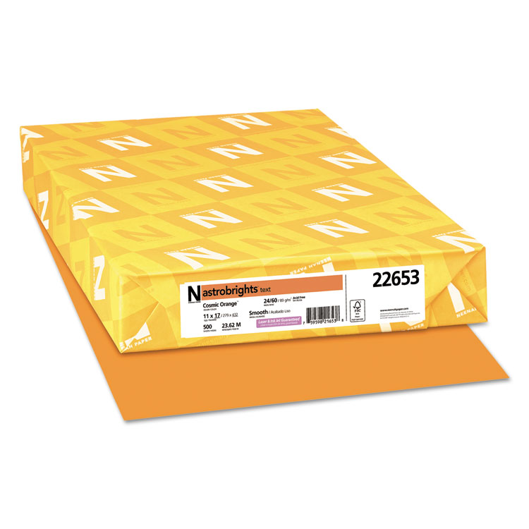 Astrobrights Color Paper, 24 lb Bond Weight, 11 x 17, Cosmic Orange, 500/Ream (WAU22653)